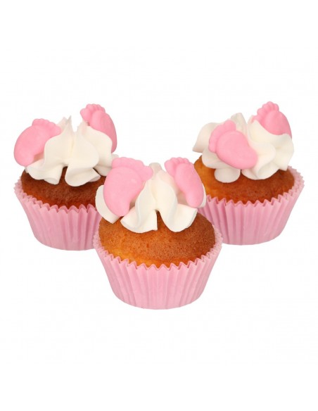 Set Decoraciones De Azúcar Pies Bebe Rosas, 16ud. Funcakes