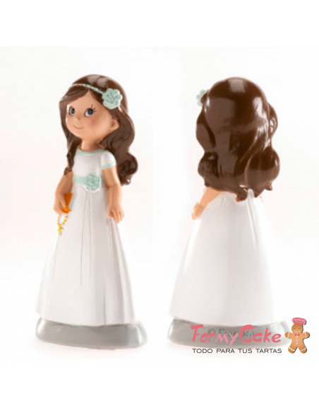Figura Para Tarta De Comunión Niña Lazo Azul Elena Dekora