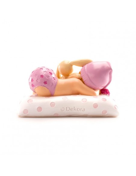 Figura para Tarta Bautizo Bebé con Peluche Rosa Dekora
