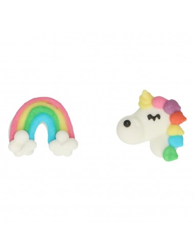 Decoración Azucar Arcoiris y Unicornios 8ud