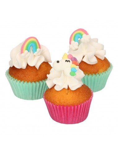 Decoración Azucar Arcoiris y Unicornios 8ud