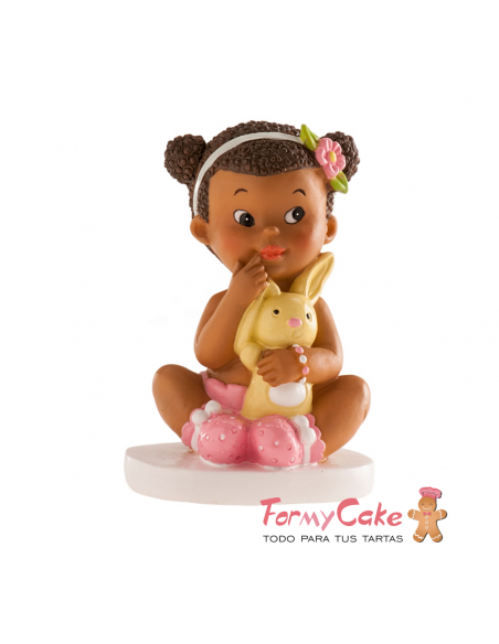 Figura para Tarta Bautizo Niña Sentada Con Conejito Dekora
