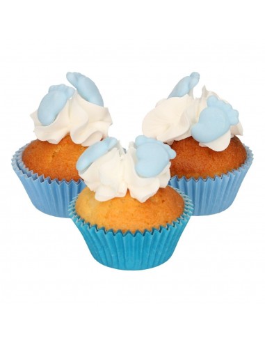 Set Decoraciones De Azúcar Pies Bebe azules, 16ud. Funcakes