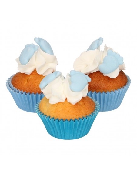 Set Decoraciones De Azúcar Pies Bebe azules, 16ud. Funcakes