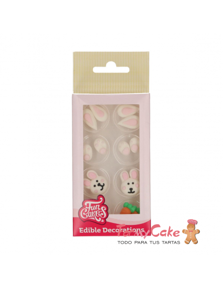 Decoración Azucar Conejitos 8ud Funcakes