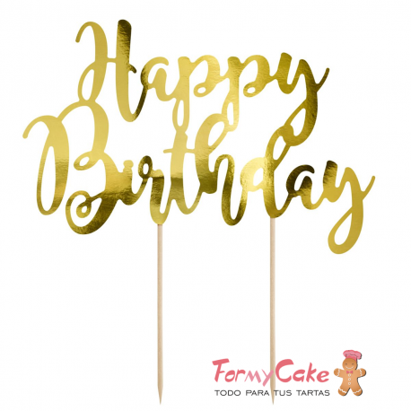 Topper Para Tarta Happy Birthday Dorado Partydecor
