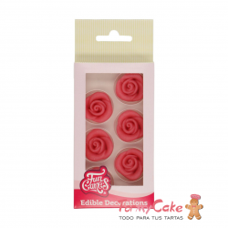 Decoraciones De Mazapán Rosas Color Rosa, 6ud. Funcakes
