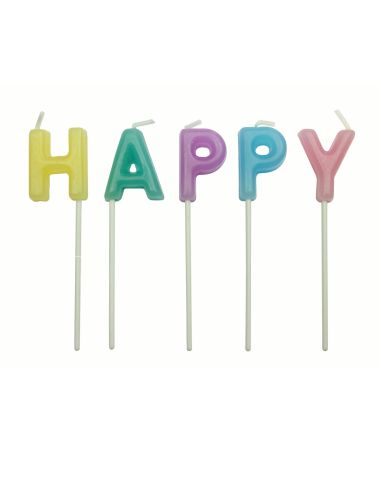 Velas Happy Birthday Colores Pastel 13ud PME