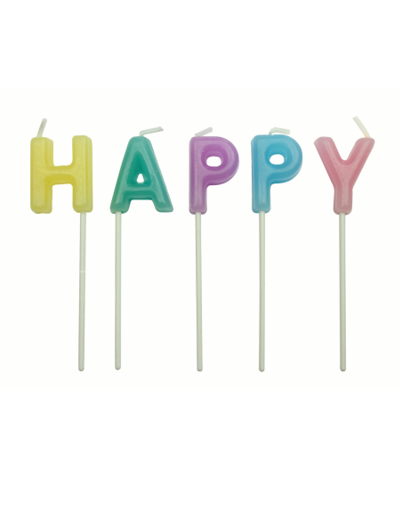 Velas Happy Birthday Colores Pastel 13ud PME