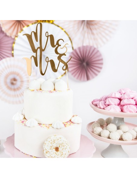 Topper Para Tarta Mr & Mrs Dorado Partydeco