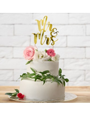 Topper Para Tarta Mr & Mrs Dorado Partydeco
