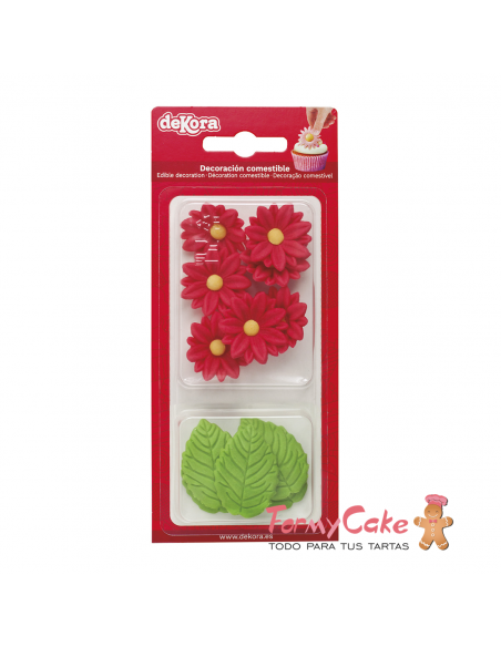 Flores Rojas Y Hojas De Azucar Dekora