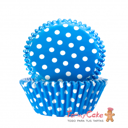 Capsulas Para Cupcake Azules con Lunares Blancos 24ud Pastkolor