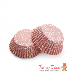 Capsulas Para Cupcake Rosa con Corazones 48ud Pastkolor