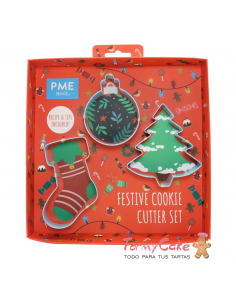 Set Cortadores Galletas Fiesta De Navidad 3ud PME