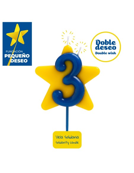 Vela Solidaria Doble Deseo Número 3 Dekora