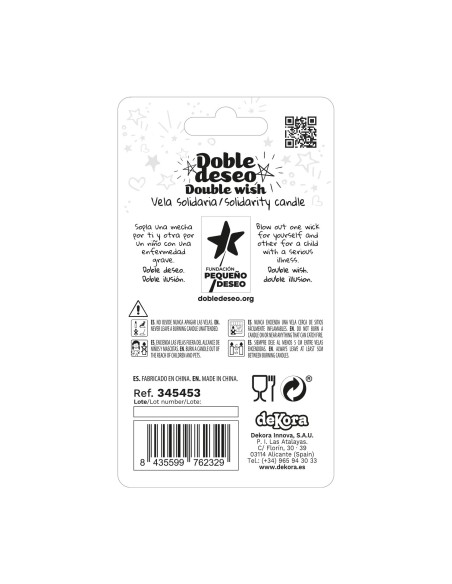 Vela Solidaria Doble Deseo Número 3 Dekora
