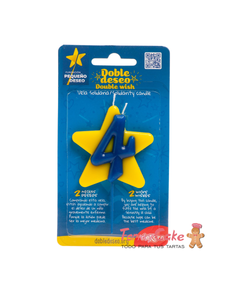 Vela Solidaria Doble Deseo Número 4 Dekora