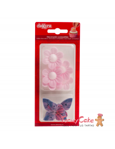 Flores Rosas Y Mariposas De Oblea 8ud Dekora