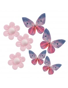 Flores Rosas Y Mariposas De Oblea 8ud Dekora 2