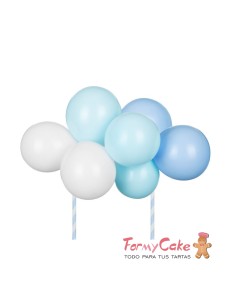 Topper Para Tarta Globos Azul/Blanco Partydeco