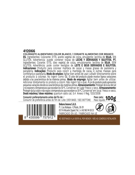 Colorante Líquido Blanco Liposoluble 100gr Dekora