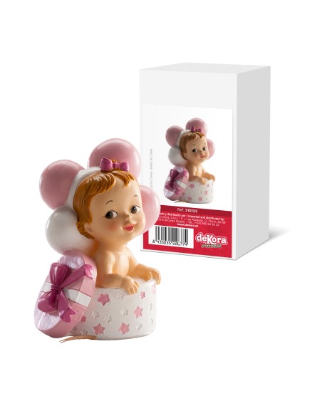 Figura para Tarta Bautizo Bebé Regalo Y Globos Rosa Dekora
