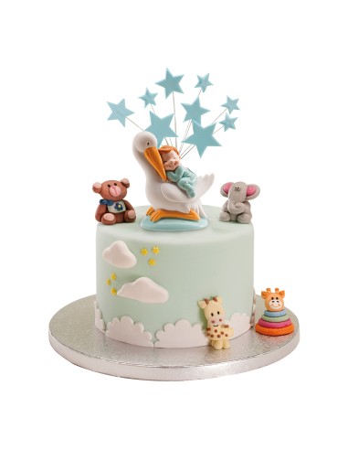 Figura para Tarta Bautizo Cigüeña y Bebé Azul...