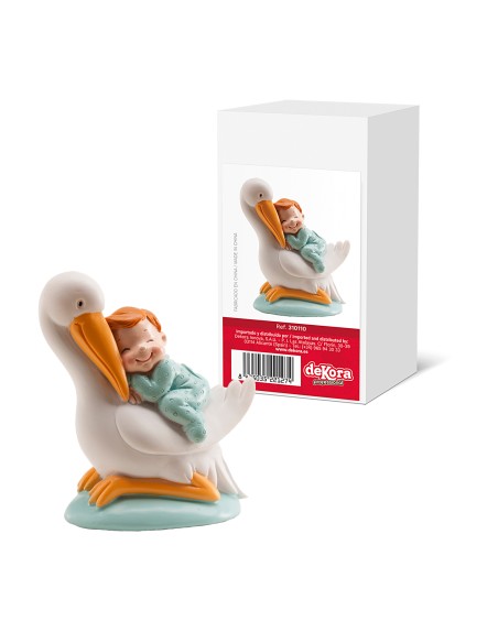 Figura para Tarta Bautizo Cigüeña y Bebé Azul Dekora