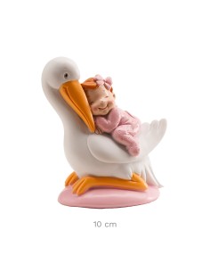 Figura para Tarta Bautizo Cigüeña y Bebé Rosa  Dekora 2