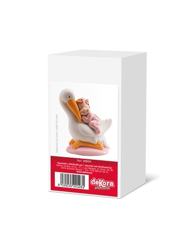 Figura para Tarta Bautizo Cigüeña y Bebé Rosa...