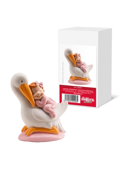 Figura para Tarta Bautizo Cigüeña y Bebé Rosa Dekora