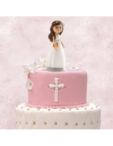 Figura Para Tarta De Comunión Niña Lazo Azul,...
