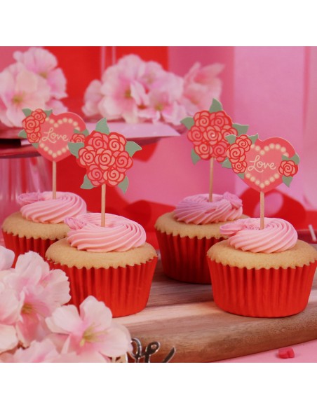 Toppers De San Valentín Rosas Para Cupcakes 24uds PME