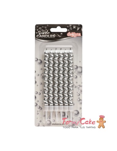 Velas para Tartas Burbuja Plateada 6ud Dekora
