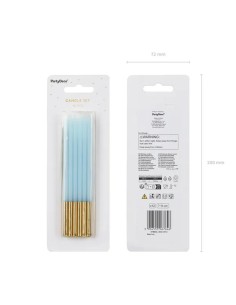Velas Alargadas Azul-Oro 14cm, 12ud PartyDeco 2