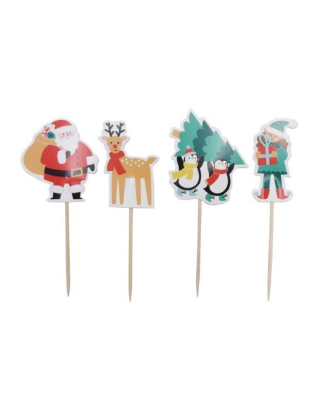 Toppers Para Cupcakes-Decoración Navidad- Santa Y Amigos 24uds PME