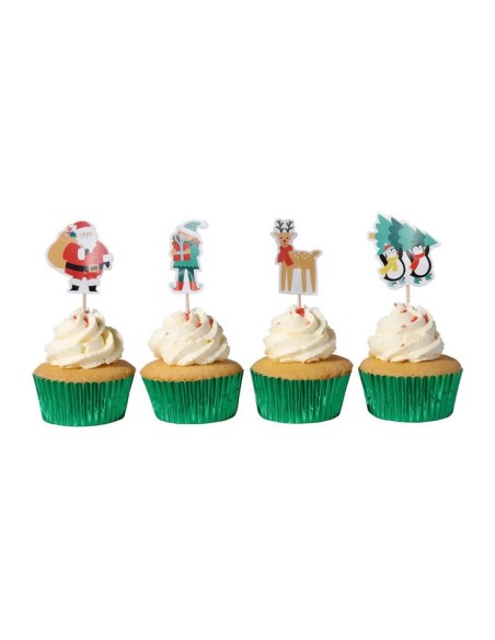 Toppers Para Cupcakes-Decoración Navidad- Santa Y Amigos 24uds PME