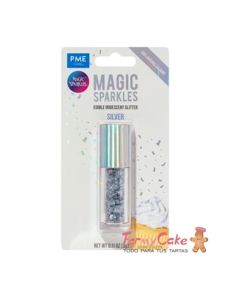 Magic Sparkles Copos De Glitter Iridescente Comestible- Plata 3gr PME