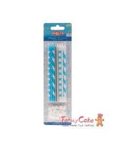 Velas Mix Azul 13cm, 12ud Dekora