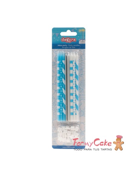 Velas Mix Azul 13cm, 12ud Dekora