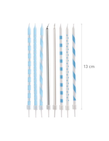Velas Mix Azul 13cm, 12ud Dekora
