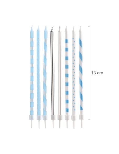 Velas Mix Azul 13cm, 12ud Dekora