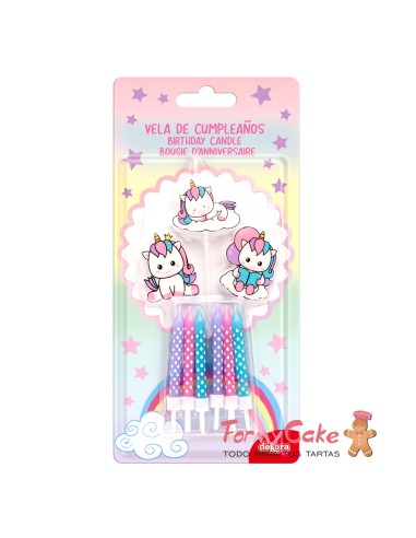 Velas  Mix Unicornio 2D, 12ud Dekora