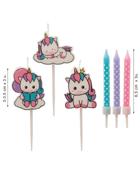 Velas  Mix Unicornio 2D, 12ud Dekora