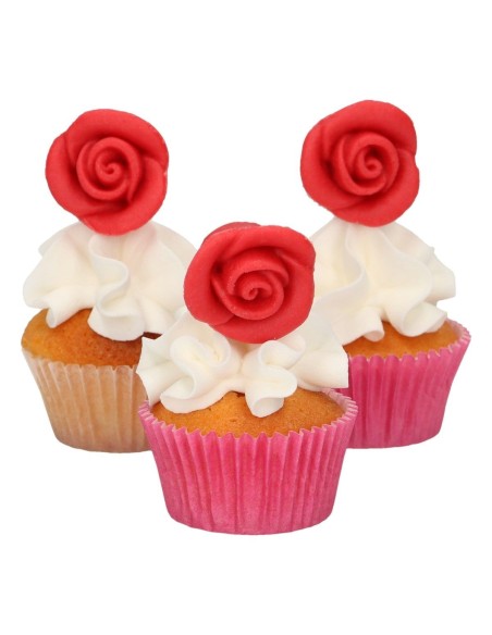 Decoraciones De Mazapán Rosas Color Rojo, 6ud. Funcakes