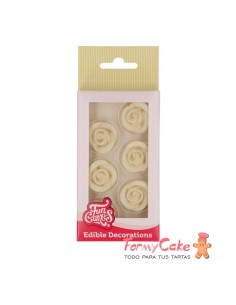 Decoraciones De Azucar Rosas Color Blanco, 6ud. Funcakes