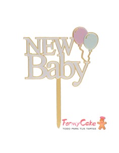Topper "New Baby" Blanco y Dorado Dekora