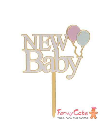 Topper "New Baby" Blanco y Dorado Dekora