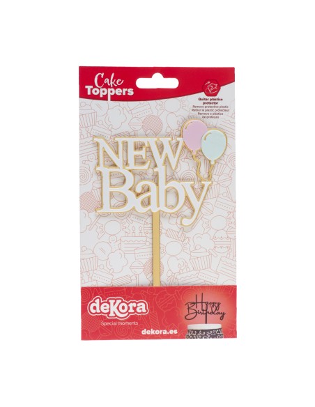 Topper "New Baby" Blanco y Dorado Dekora